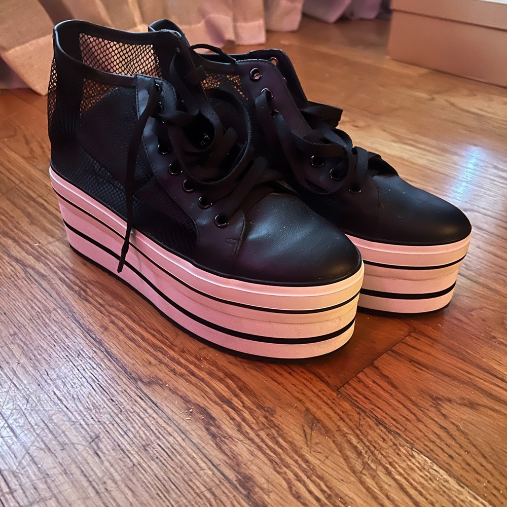 YRU Black and White Platform Sneakers
